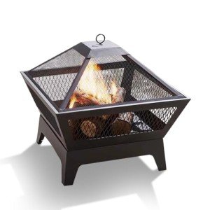 Black Square Outdoor Steel Fire Pit with Lid