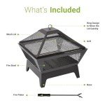 Black Square Outdoor Steel Fire Pit with Lid