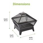 Black Square Outdoor Steel Fire Pit with Lid