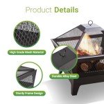 Black Square Outdoor Steel Fire Pit with Lid