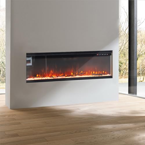 60-Inch Electric Fireplace with 3-Side Glass Display