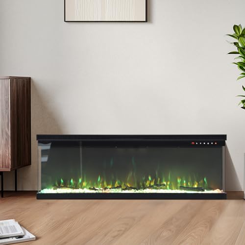 60-Inch Electric Fireplace with 3-Side Glass Display