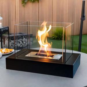 Portable Rectangular Tabletop Fire Bowl with Glass