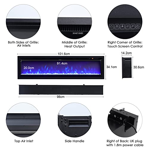 INMOZATAIF-40 102cm Electric Wall-Mounted Fireplace