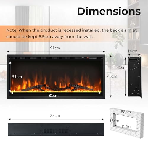 COSTWAY 36” Electric Fireplace with Remote Control