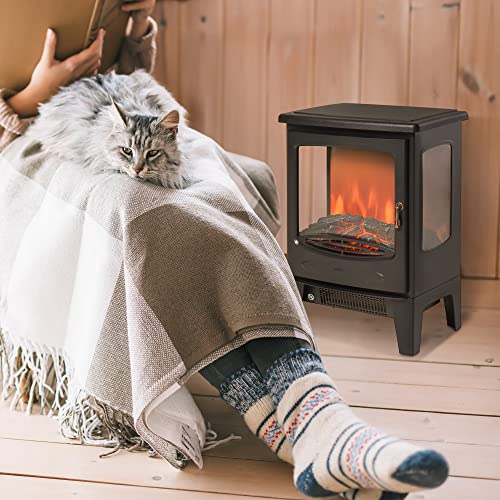 Freestanding Electric Fireplace Heater with Adjustable Flame