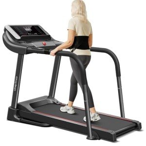UMAY Fitness Treadmill with 3-Level Incline, Treadmills for Home Auto Folding with Pulse Sensors, 300 LBS Capacity, 3.0HP Quiet Brushless, Max 8.7 MPH (Treadmill with handrail)