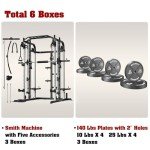 Royal Fitness Smith Machine with 140Lbs Solid Cast Iron Olympic Weight Plates, Power Cage Rack with Smith Bar and Cable Pulley System for Home Gym