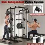 Royal Fitness Smith Machine with 140Lbs Solid Cast Iron Olympic Weight Plates, Power Cage Rack with Smith Bar and Cable Pulley System for Home Gym