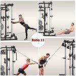Royal Fitness Smith Machine with 140Lbs Solid Cast Iron Olympic Weight Plates, Power Cage Rack with Smith Bar and Cable Pulley System for Home Gym