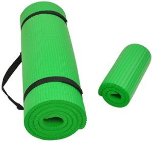 Fitvids All Purpose 1/2-Inch Extra Thick High Density Anti-Tear Exercise Yoga Mat and Knee Pad with Carrying Strap, Green