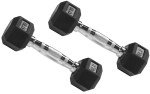 Fitvids Rubber Encased Exercise & Fitness Hex Dumbbell, Hand Weights with Anti-Slip Metal Handle for Home Gym, Multiple Sizes