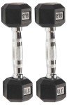 Fitvids Rubber Encased Exercise & Fitness Hex Dumbbell, Hand Weights with Anti-Slip Metal Handle for Home Gym, Multiple Sizes
