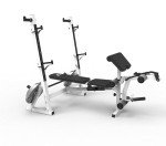 Marcy Olympic Workout Bench for Home Gym Strength Training Equipment with Preacher Curl Pad and Weight Rack Storage, White/Black