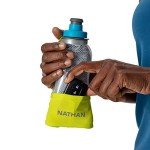NATHAN Running Handheld Water Bottle Adjustable No-Grip Quick Squeeze Lite Hand Strap. 12 oz Insulated Water Bottle. Reflective Hydration