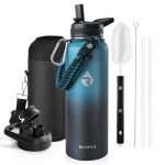 RAYMYLO Insulated Water Bottle 40 oz, Triple Wall Vacuum Stainless Steel (Cold for 48 Hrs), Leak Proof & Non-BPA, Modern Water Flask Jug with Paracord Handle & Straw Spout Lids, Indigo/Black