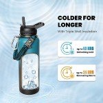RAYMYLO Insulated Water Bottle 40 oz, Triple Wall Vacuum Stainless Steel (Cold for 48 Hrs), Leak Proof & Non-BPA, Modern Water Flask Jug with Paracord Handle & Straw Spout Lids, Indigo/Black