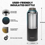 RAYMYLO Insulated Water Bottle 40 oz, Triple Wall Vacuum Stainless Steel (Cold for 48 Hrs), Leak Proof & Non-BPA, Modern Water Flask Jug with Paracord Handle & Straw Spout Lids, Indigo/Black