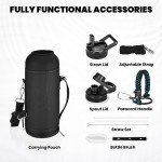 RAYMYLO Insulated Water Bottle 40 oz, Triple Wall Vacuum Stainless Steel (Cold for 48 Hrs), Leak Proof & Non-BPA, Modern Water Flask Jug with Paracord Handle & Straw Spout Lids, Indigo/Black