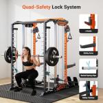YOLEO Smith Machine with Independent Dual-Pulley System, 1700LBS Adjustable Cable Crossover Squat Rack, Multi-Functional Power Cage for Home Gym with More Workout Equipment LAT Pulldown Bar & Dip Bar