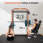 YOLEO Smith Machine with Independent Dual-Pulley System, 1700LBS Adjustable Cable Crossover Squat Rack, Multi-Functional Power Cage for Home Gym with More Workout Equipment LAT Pulldown Bar & Dip Bar
