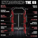 Mikolo K6 Power Cage, Power Rack with Cable Crossover System, Home Gym Packages with Weight Bench, Olympic Barbell, 230b Weight Set-Red