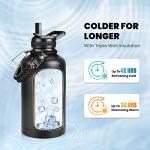 RAYMYLO Insulated Water Bottle 64 oz, Triple Wall Vacuum Stainless Steel (Cold for 48 Hrs), Leak Proof & Non-BPA, Half Gallon Water Flask Jug with Paracord Handle & Straw Spout Lids, Magic Black