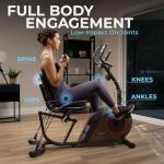 Sunny Health & Fitness Smart Recumbent Bike w/Workout Bands, 300LB Capacity Compact Equipment for Indoor Full-Body Exercise, Adjustable Cushion Seat for Seniors Home Cardio Training, Free SunnyFit App