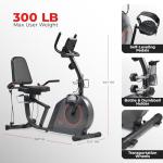 Sunny Health & Fitness Smart Recumbent Bike w/Workout Bands, 300LB Capacity Compact Equipment for Indoor Full-Body Exercise, Adjustable Cushion Seat for Seniors Home Cardio Training, Free SunnyFit App