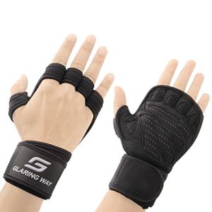 Glaring Way Neoprene Padded Weight Lifting Gloves for Men and Women - Ventilated Wrist Wrap Gloves for Athletes Gym Sessions Cycling Tracking & Sports with Full Palm Protection (Black, Medium)