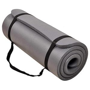 BalanceFrom All-Purpose 1-Inch Extra Thick High Density Anti-Tear Exercise Yoga Mat with Carrying Strap (Gray)
