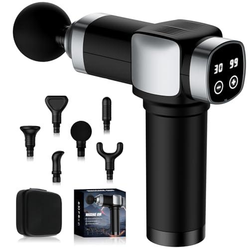 CAMEFER Massage Gun, Deep Tissue Massage Gun for Pain Relief, Handheld Electric Muscle Massager with 30 Speed Level 6 Massage Heads, Carrying Case, Ultra-Quiet Design