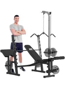 JX FITNESS Olympic Weight Bench with Preacher Curl Pad and Leg Developer, Workout Bench Press Multi-Function Weight Lifting Gym/Home Gym