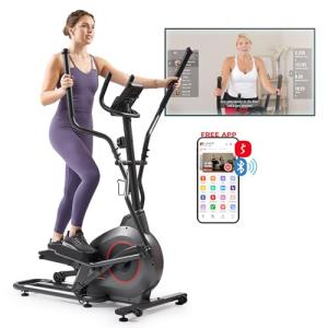 Sunny Health & Fitness Ultra Silent Smart Elliptical Exerciser, 300LB Load & 16” Long Stride Training Machine for Seniors Home Workout, Easy-Assembly Cardio Equipment, Free SunnyFit App Bluetooth Link