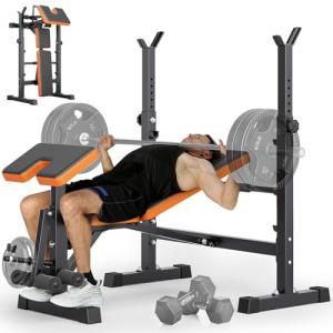 YOLEO 6 in 1 Weight Bench Set for Home Gym, Adjustable & Foldable Weight Bench, Workout Bench with Squat Rack for Bench Press Sit up Incline Flat Decline
