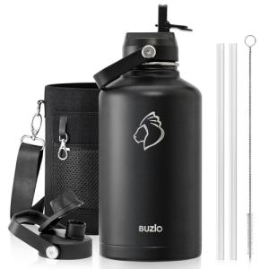 BUZIO Vacuum Insulated Stainless Steel Water Bottle 64oz (Cold for 48 Hrs/Hot for 24 Hrs) BPA Free Double Wall Travel Mug/Flask for Outdoor Sports Hiking, Cycling, Camping, Running