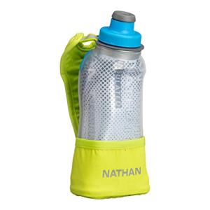 NATHAN Running Handheld Water Bottle Adjustable No-Grip Quick Squeeze Lite Hand Strap. 12 oz Insulated Water Bottle. Reflective Hydration