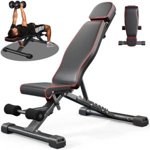 YOLEO 880LB Adjustable Weight Bench for Bench Press, MAX Foldable Weight Bench with Bench Press Stand/Extended Head for Home Gym/Full Body Workout 90 Degree Workout Bench User 6'56''(Max Version)