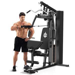 Sportsroyals Home Gym Equipment, 154LBS Weight Stack, Full Body Workout Machine with Pulley System for Strength Training (Black)