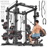 Power Cages Multi-Purpose Squat Rack with Cable Crossover System, Matching Weight Bench, Olympic Barbell Weight Set for Garage and Home Gyms (Black, L02-Power Cage+Weight Bench+Cast lron 220LBS)