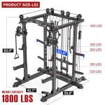 Power Cages Multi-Purpose Squat Rack with Cable Crossover System, Matching Weight Bench, Olympic Barbell Weight Set for Garage and Home Gyms (Black, L02-Power Cage+Weight Bench+Cast lron 220LBS)