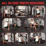 GarveeLife Smith Machine Home Gym All in One, 2200 LBS Squat Rack Power Cage with Smith Bar, Lat Pull-Down, Cable Systems, Leg Hold-Down and More Attachments, Workout Equipment (Red Black)