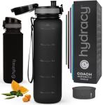 Hydracy Water Bottle with Time Marker -Large 32 oz BPA Free Water Bottle & No Sweat Sleeve -Leak Proof Gym Bottle with Fruit Infuser Strainer & Times to Drink -Ideal for Fitness Sports & Outdoors