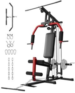 GarveeTech Home Gym Equipment, Workout Weight Machine with Cable Pulley System, 400 LBS Weight Capacity All in One Full Body Exercise Station for Strength Training, Multifunctional Compact Home Gym