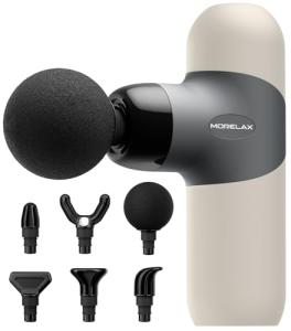 Morelax Mini Massage Gun Portable Deep Tissue Muscle Percussion Massager, Electric Handheld Sport Massager with 6 Massage Heads 4 Speed, Best Gift (Almond)