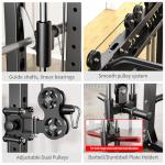 Smith Machine with Cable Crossover System, Multi-Function Power Cage Squat Rack for Home Gym, Power Rack and Packages Weight Sets. (Black, L04-Smith Machine+Bench+(Pole+Cast lron) 250LBS)