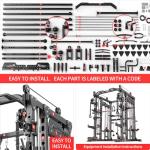 Smith Machine with Cable Crossover System, Multi-Function Power Cage Squat Rack for Home Gym, Power Rack and Packages Weight Sets. (Black, L04-Smith Machine+Bench+(Pole+Cast lron) 250LBS)