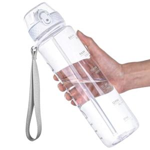 GOPPUS Water Bottle,Clear Water Bottles with Straw,32oz Sports Bottle With Time Markers-BPA-Free Tritan Wide Mouth Bottle Leakproof Motivational wate bottles for Gym,Hiking,School or Office(1 Bottle)
