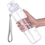 GOPPUS Water Bottle,Clear Water Bottles with Straw,32oz Sports Bottle With Time Markers-BPA-Free Tritan Wide Mouth Bottle Leakproof Motivational wate bottles for Gym,Hiking,School or Office(1 Bottle)