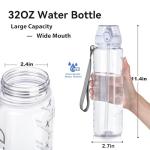 GOPPUS Water Bottle,Clear Water Bottles with Straw,32oz Sports Bottle With Time Markers-BPA-Free Tritan Wide Mouth Bottle Leakproof Motivational wate bottles for Gym,Hiking,School or Office(1 Bottle)